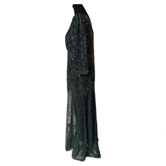 Pisarro Nights Beaded Art Deco Gown Gray Size 14 - Picture 2 of 13